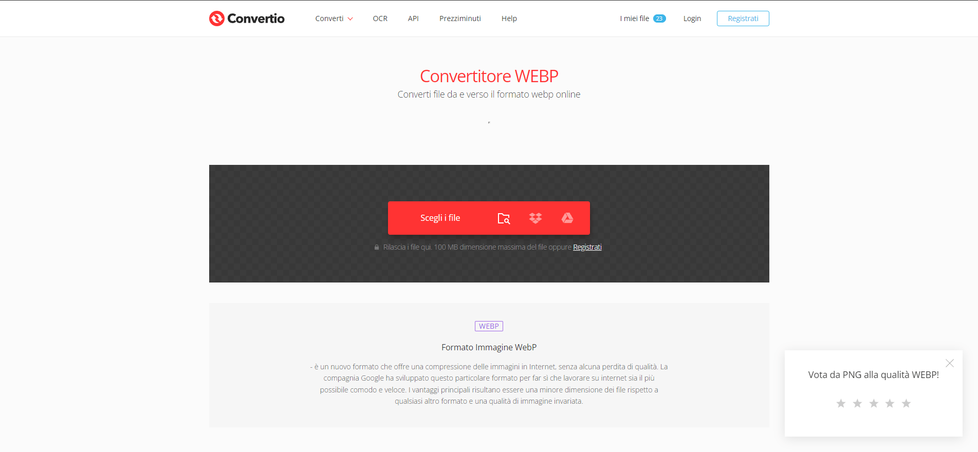 Convertio sito per convertire formati di immagine