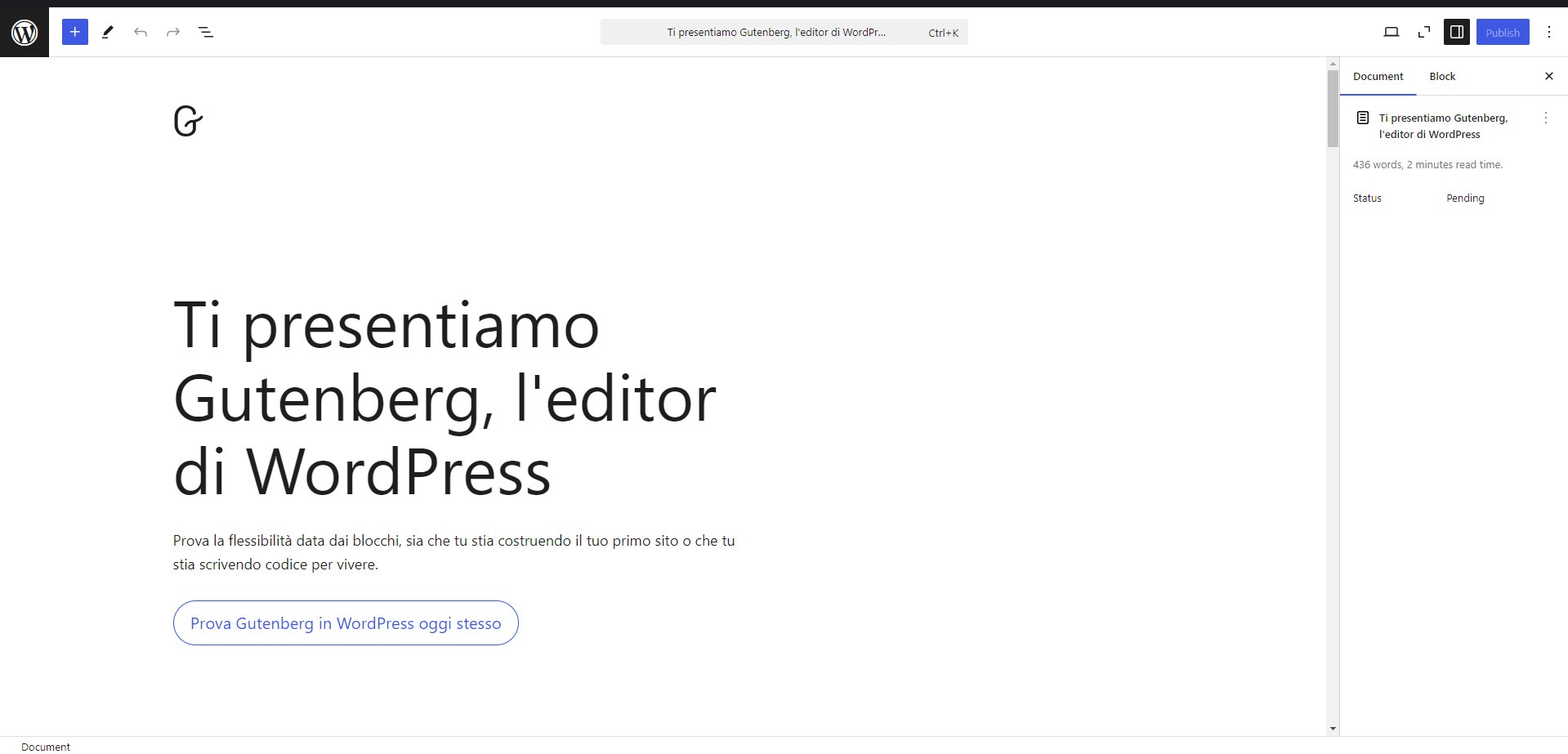 interfaccia Gutenberg di WordPress